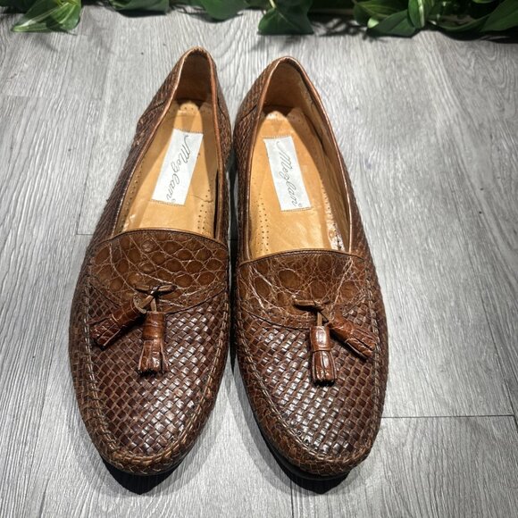 Vintage Mezlan Exotic Brown Crocodile Dress Shoes Mens 10.5 Tassel Loafers Spain main image 10